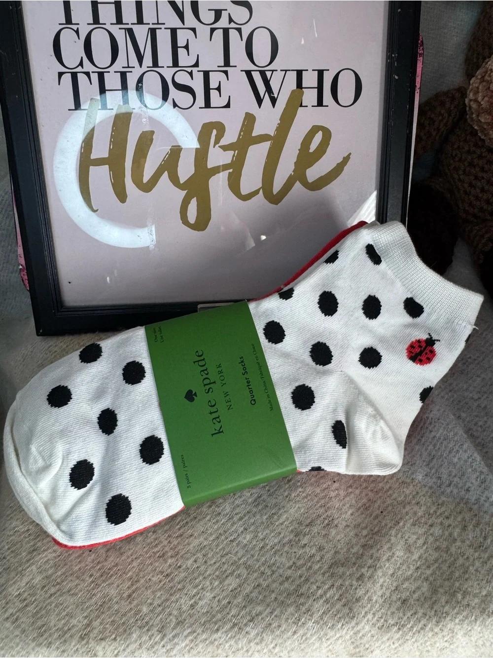 kate spade White Polka Dot Socks with Red Ladybug Accent